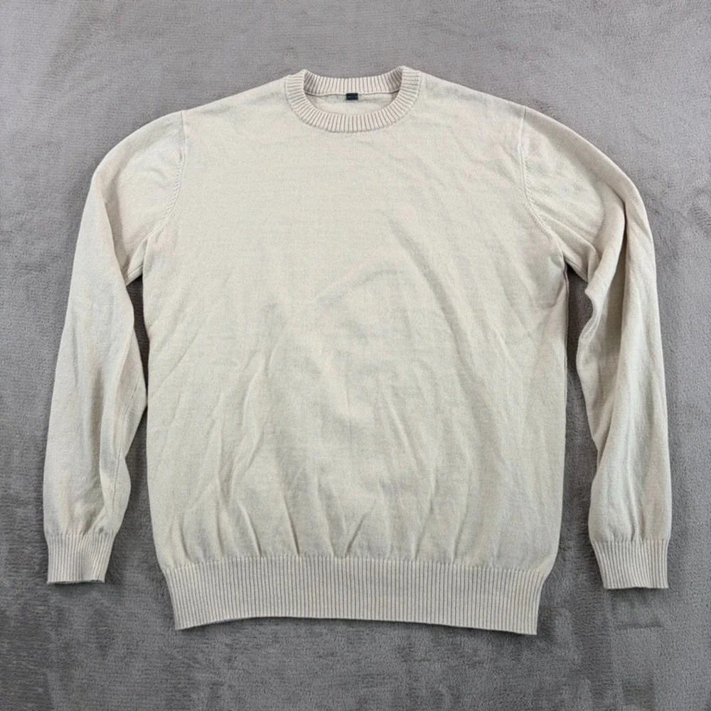 VUORI Fluent Sweater in Bone Cotton Cashmere Blend Men Medium Lightweight $110